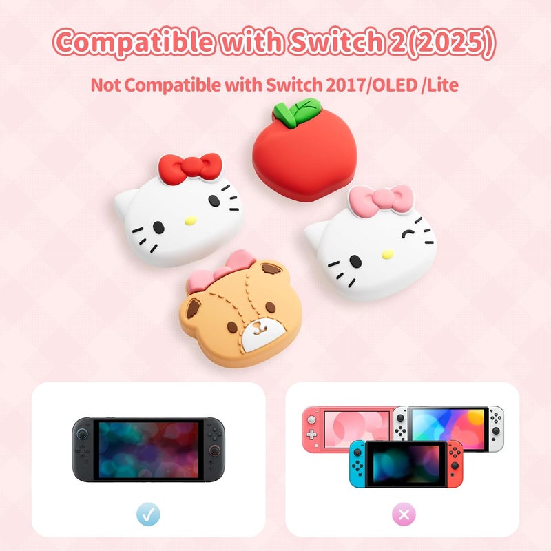 Kuitmor Silicone Joystick Caps Compatible with Switch 2, Anti-Slip Thumb Grip Caps for Switch 2025, 4pcs - Cute Cat - Image 2
